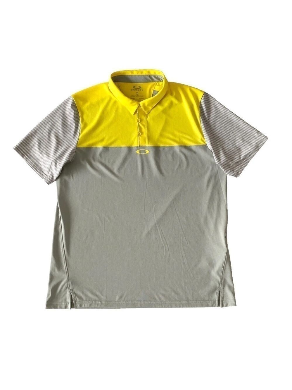 Oakley Hydrolix Short Sleeve Polo Shirt Grey Yellow Regular Fit Sz L EUC